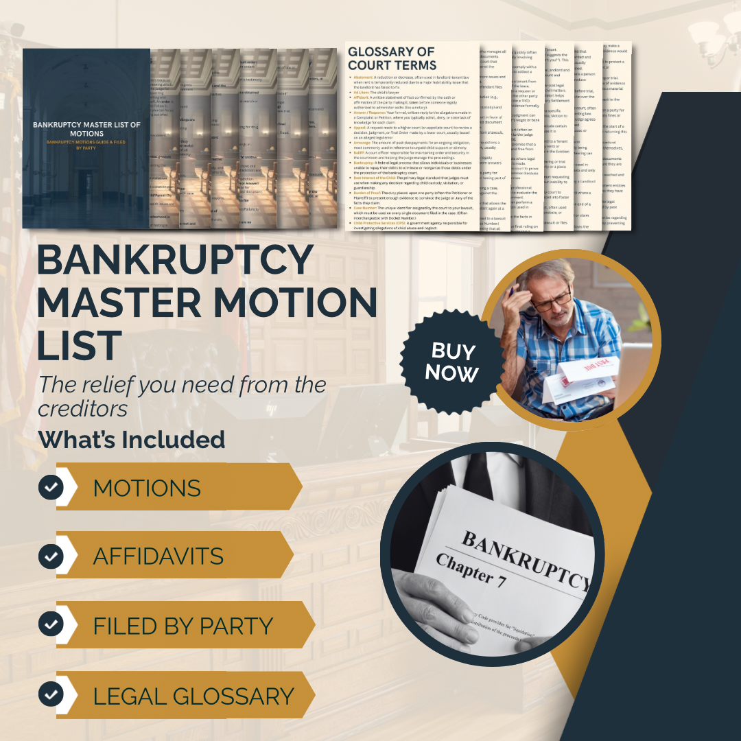 MASTER MOTION & AFFIDAVIT INDEX & FILED BY PARTY | BANKRUPTCY - THE LEGAL PLAYBOOK CO