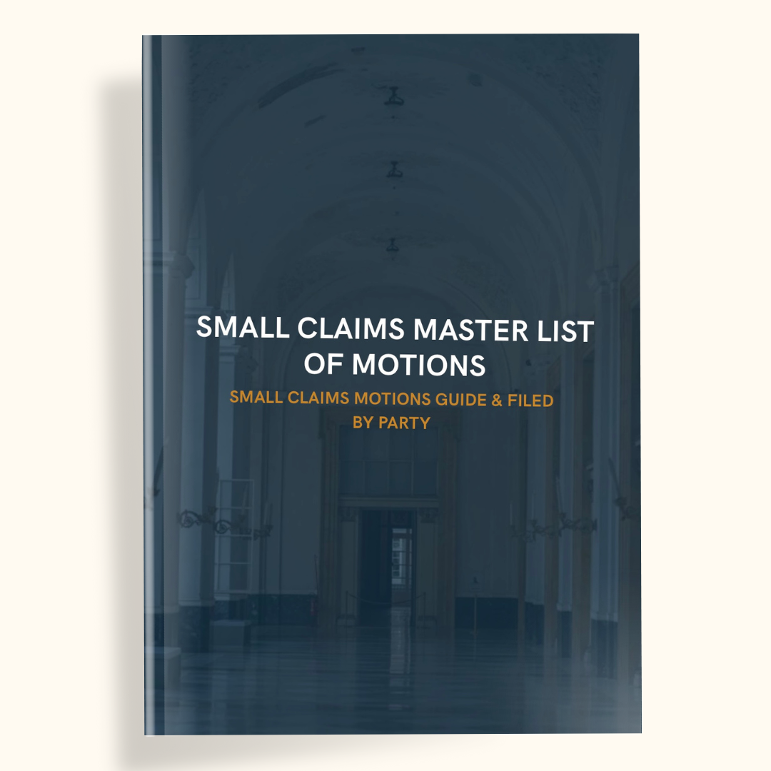 MASTER MOTION & AFFIDAVIT LISTS & FILED BY PARTY | SMALL CLAIMS - THE LEGAL PLAYBOOK CO