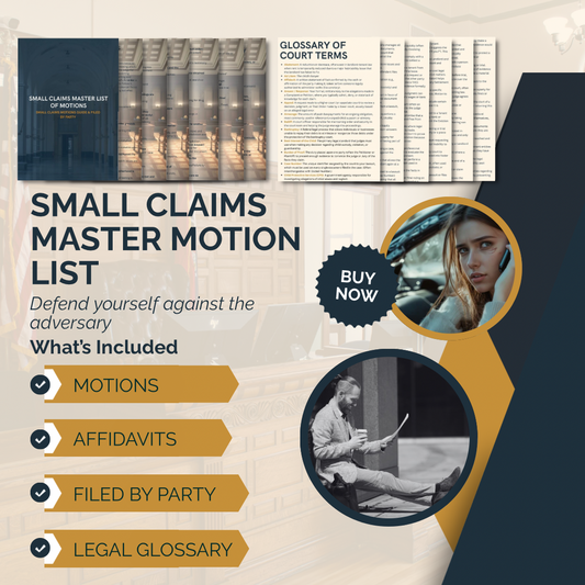 MASTER MOTION & AFFIDAVIT LISTS & FILED BY PARTY | SMALL CLAIMS - THE LEGAL PLAYBOOK CO